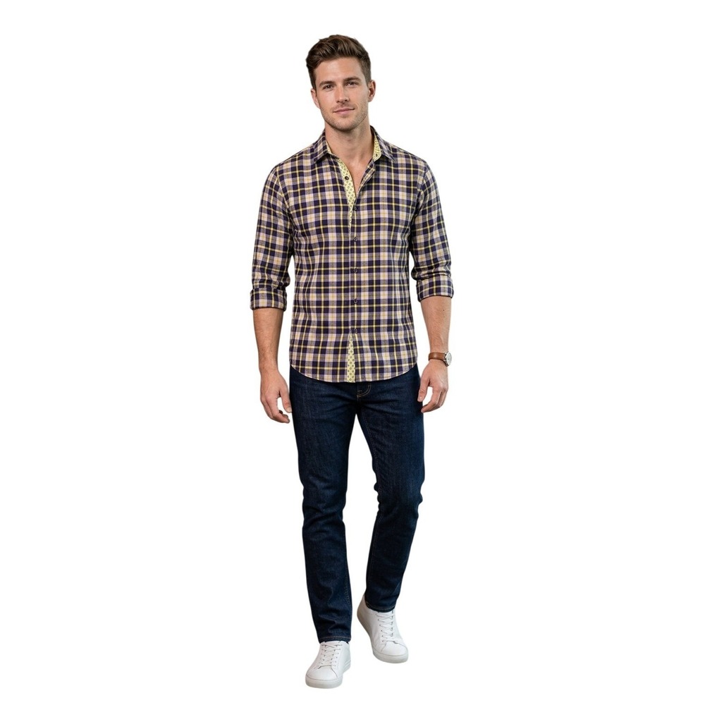 STONE ROSE Purple River Collection Button Front Plaid Shirt 5 (Large)
